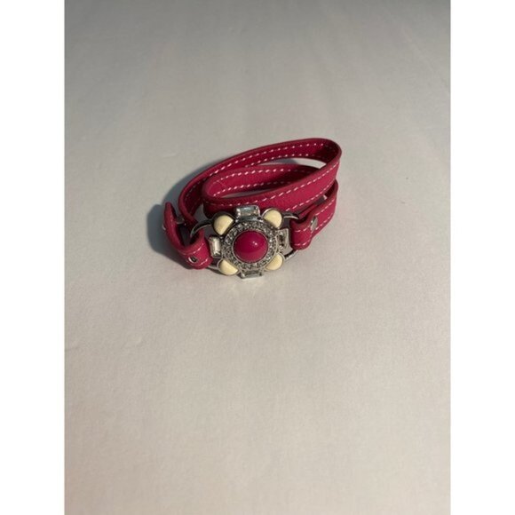 Lia Sophia Pink Leather Wrap Bracelet Adjustable Pink White Flower - Picture 3 of 8